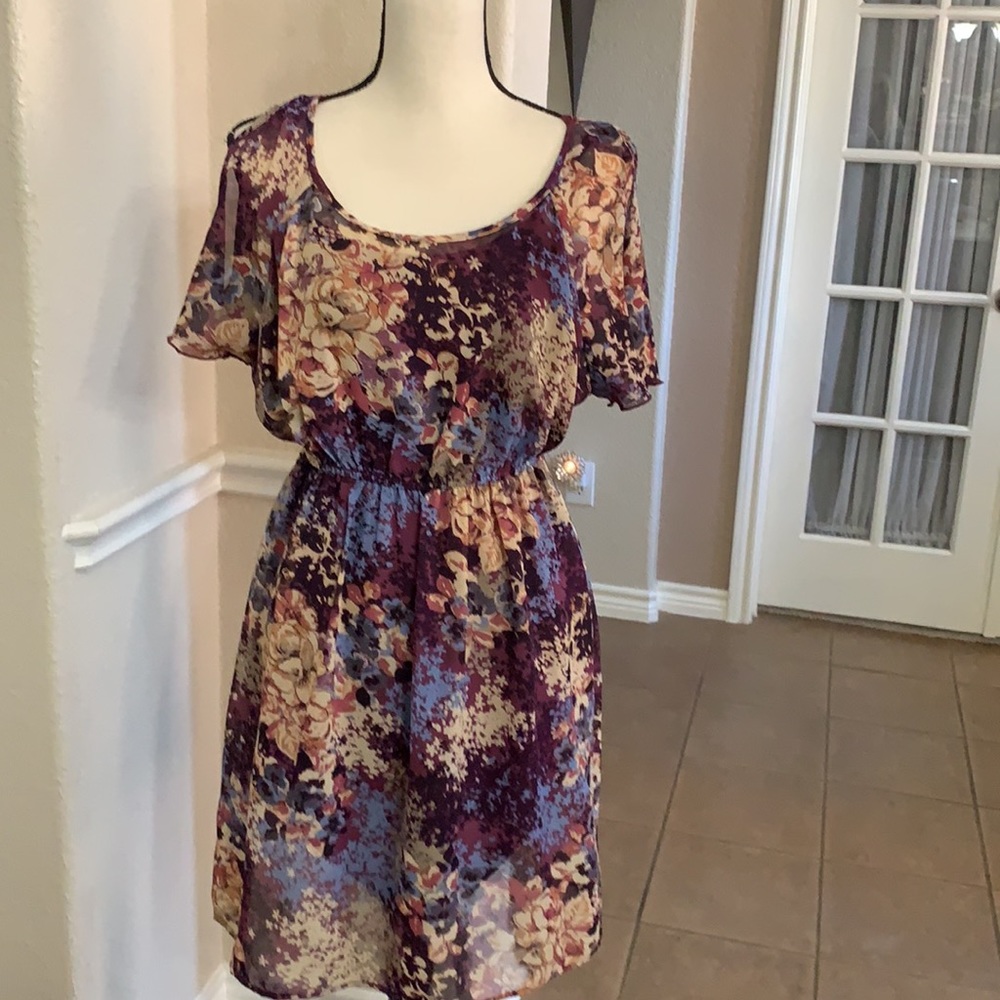 Xhilaration pink, blue & purple sheer floral mini dress  Size M